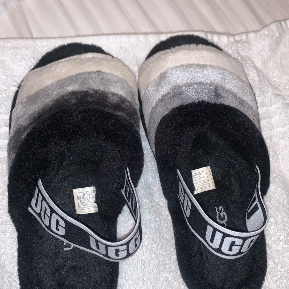 UGG Black and Gray Fluffy Slippers - Picture 3 of 4